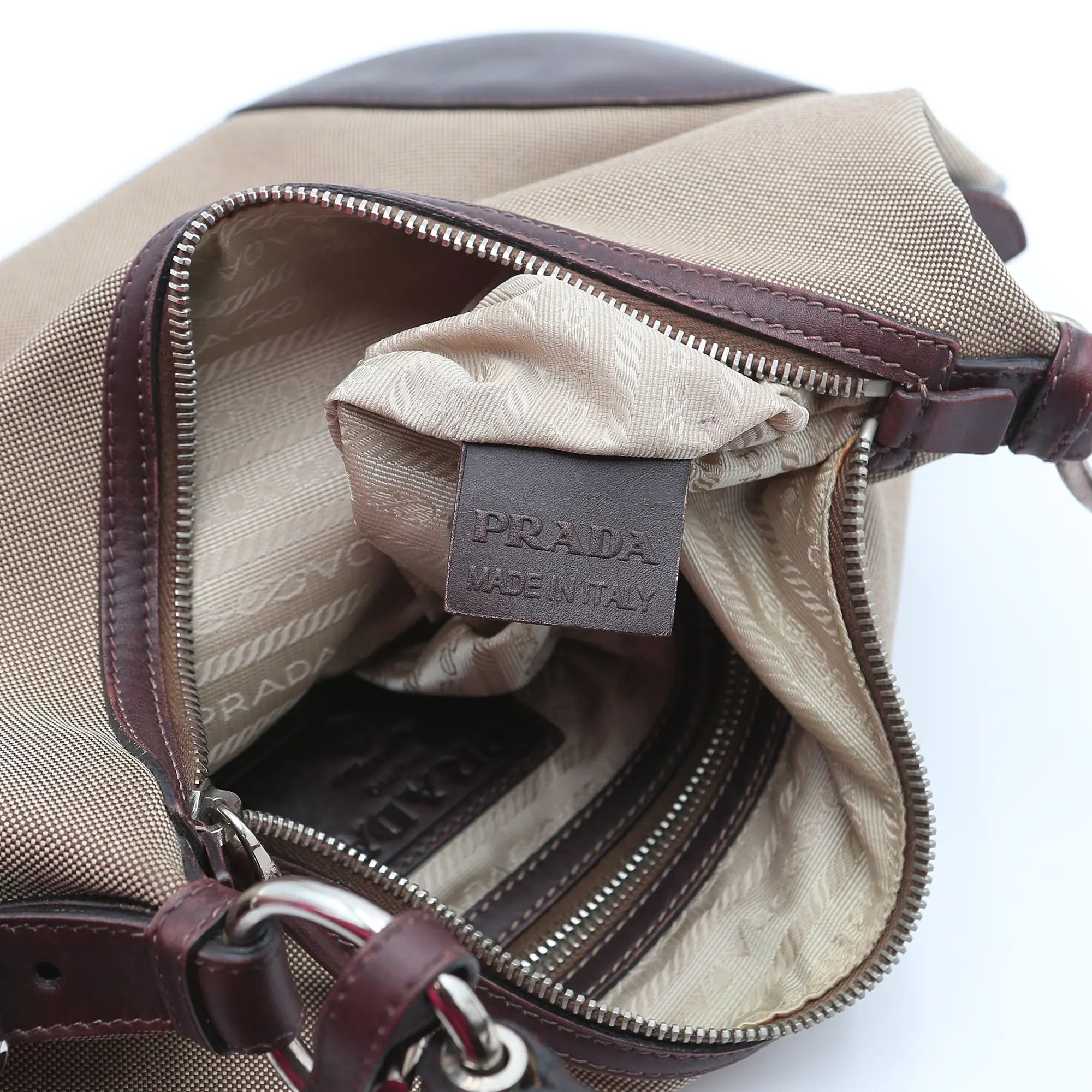 PRADA – BORSA HOBO IN CANAPA E PELLE - immagine 8