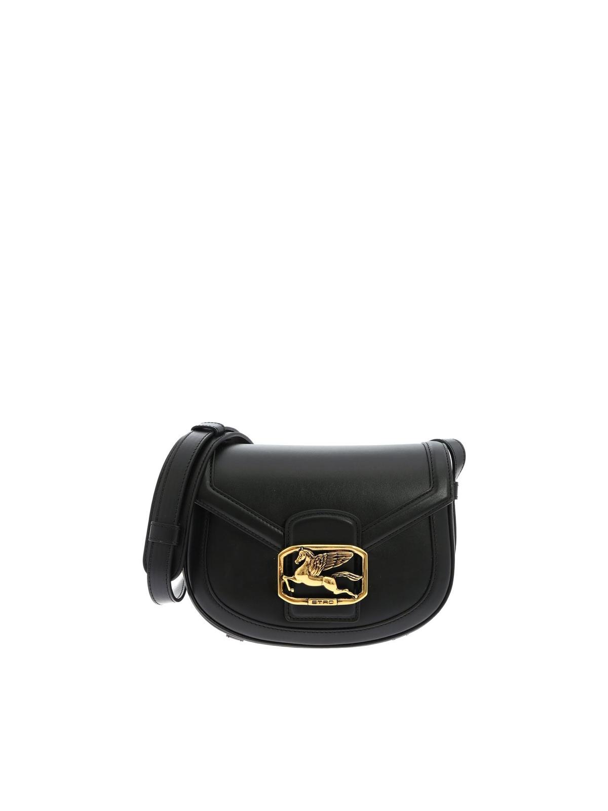 ETRO – MINI SADDLE BAG PELLE NERA CON PEGASO ORO - immagine 4