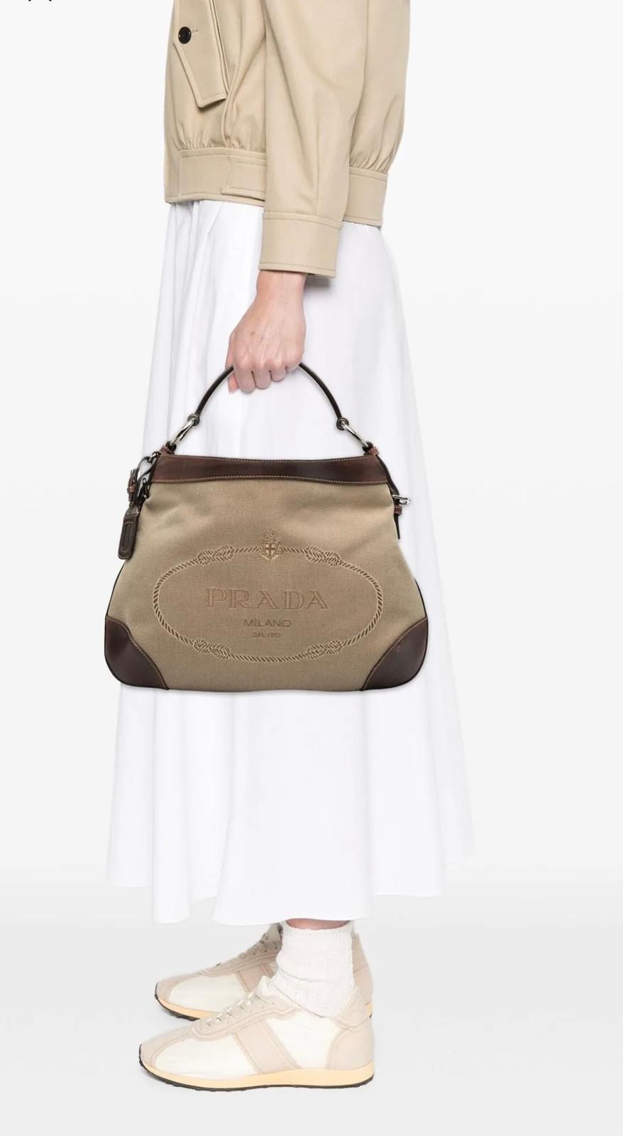 PRADA – BORSA HOBO IN CANAPA E PELLE - immagine 10
