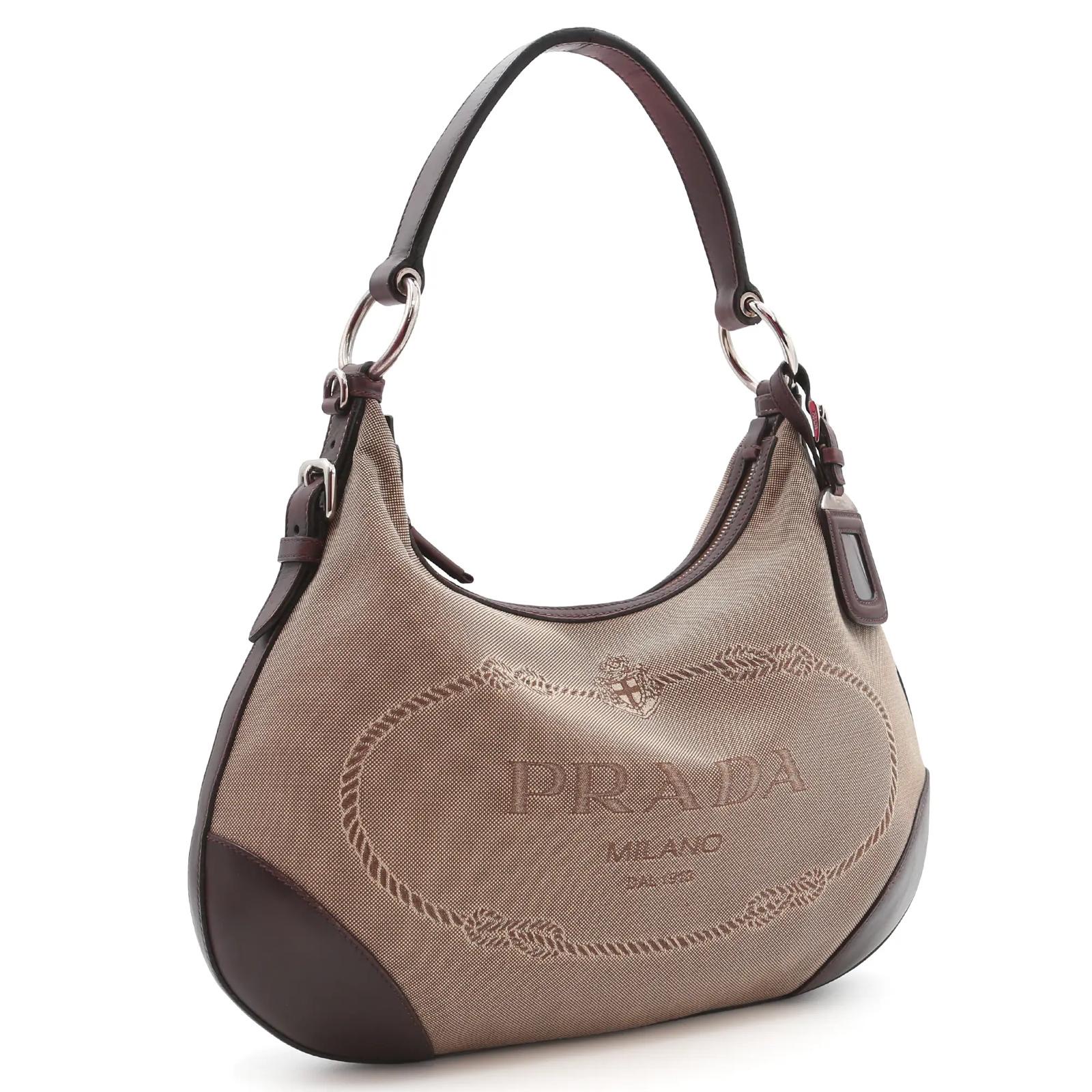 PRADA – BORSA HOBO IN CANAPA E PELLE