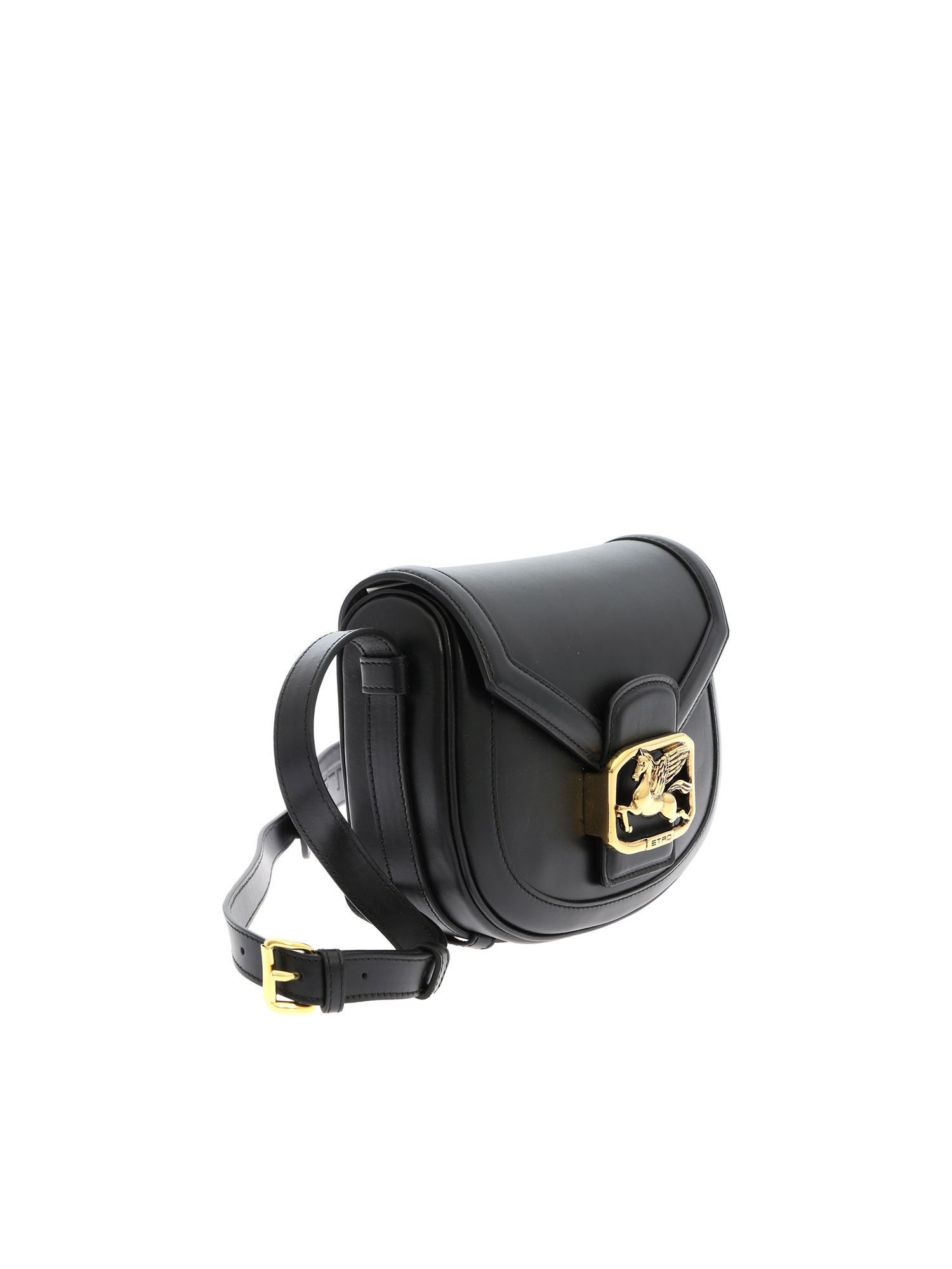 ETRO – MINI SADDLE BAG PELLE NERA CON PEGASO ORO - immagine 3