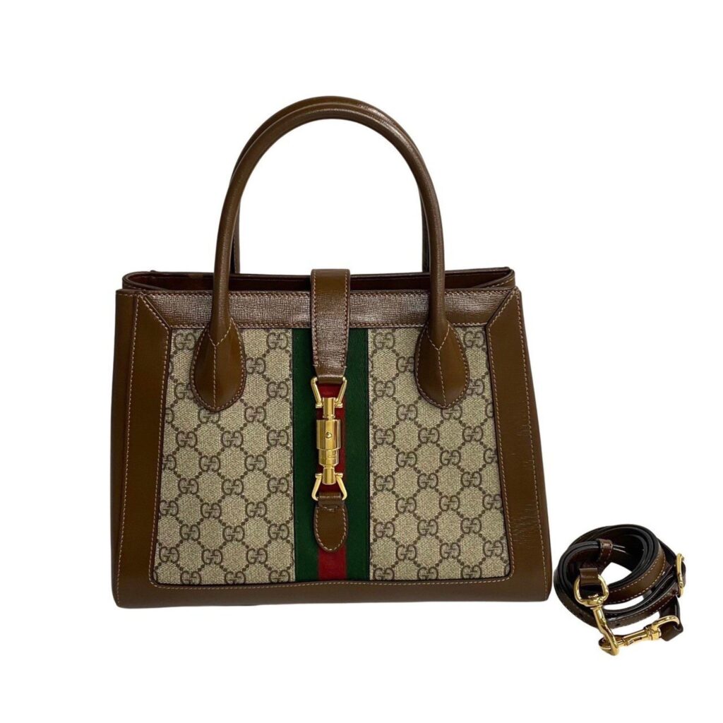 GUCCI JACKIE 1961 WEB TOTE GG CANVAS & LEATHER LARGE