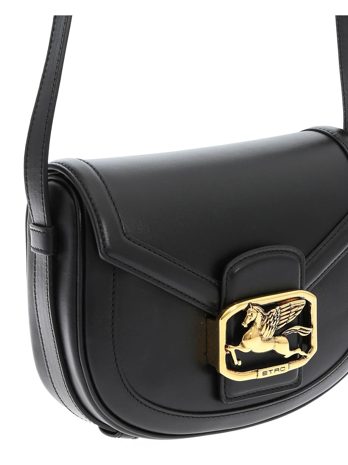 ETRO – MINI SADDLE BAG PELLE NERA CON PEGASO ORO - immagine 2