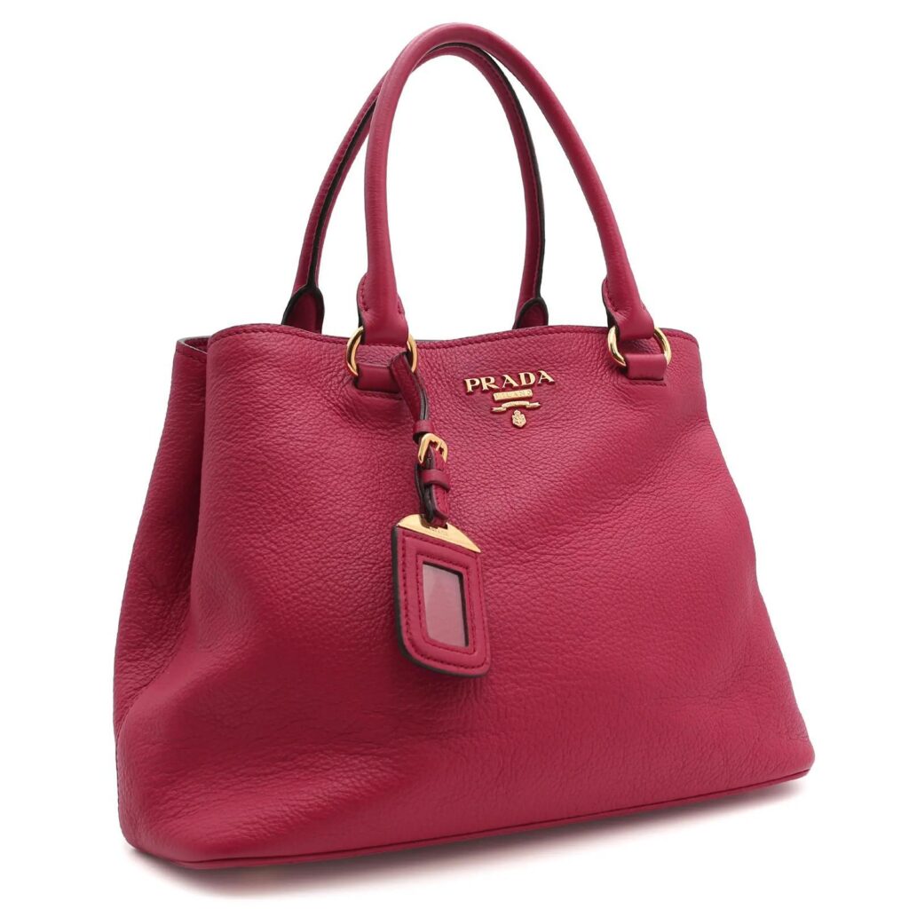 PRADA SHOPPER MEDIA IN PELLE MARTELLATA ROSSA