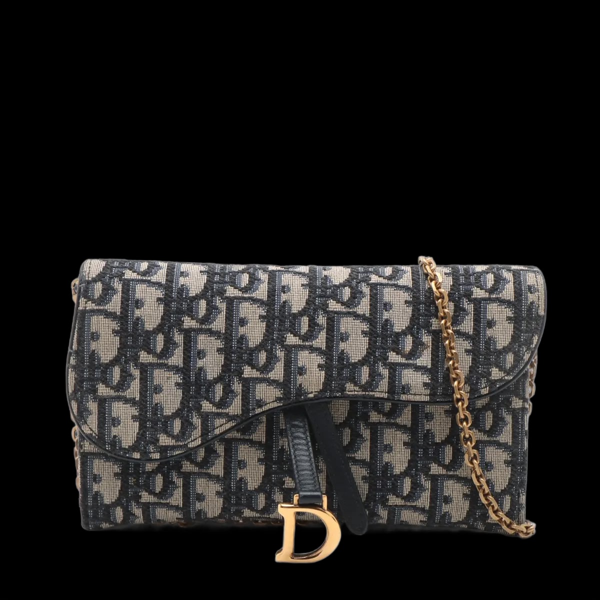 CHRISTIAN DIOR Saddle Pouch With Chain – Blue Dior Oblique Jacquard