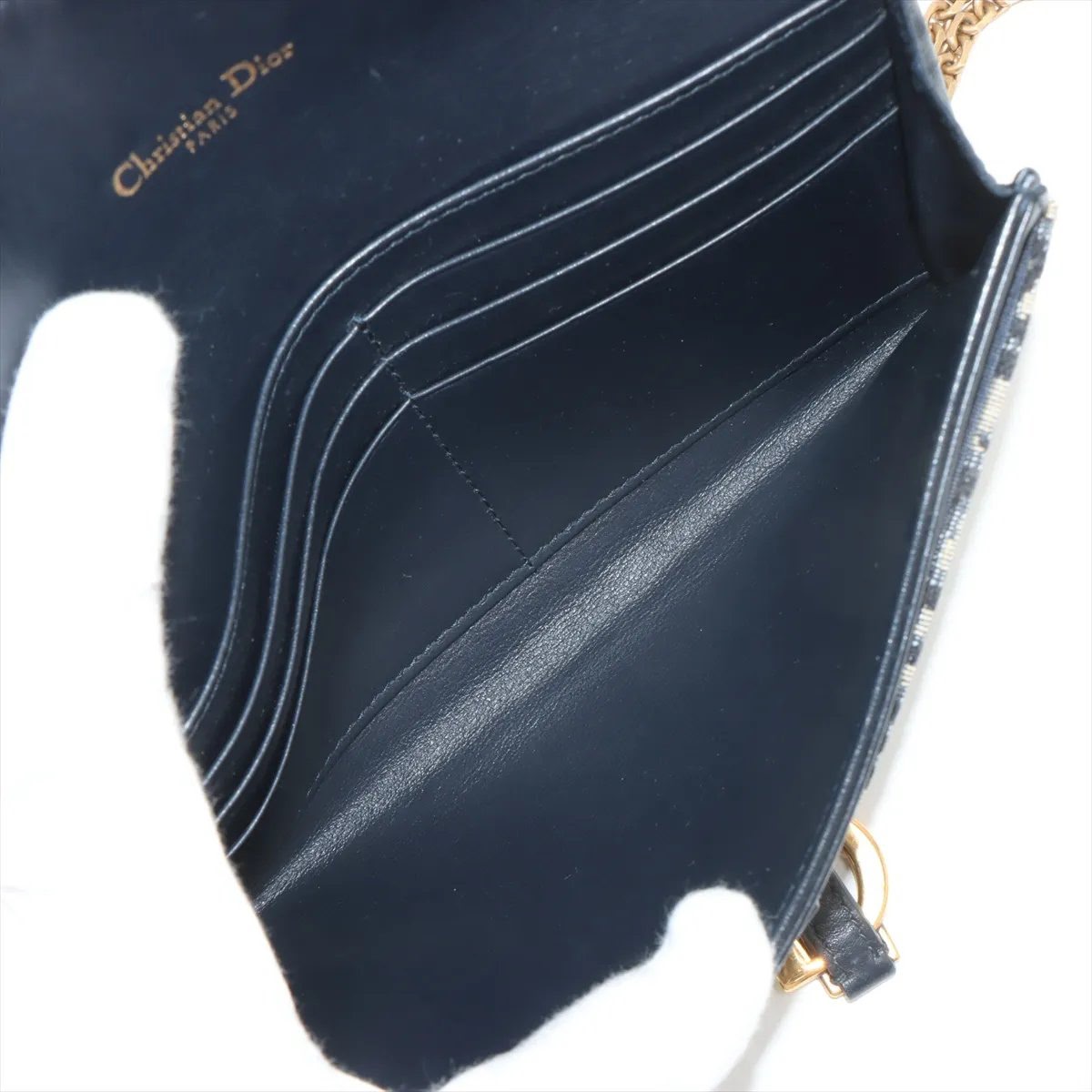CHRISTIAN DIOR Saddle Pouch With Chain – Blue Dior Oblique Jacquard - immagine 4